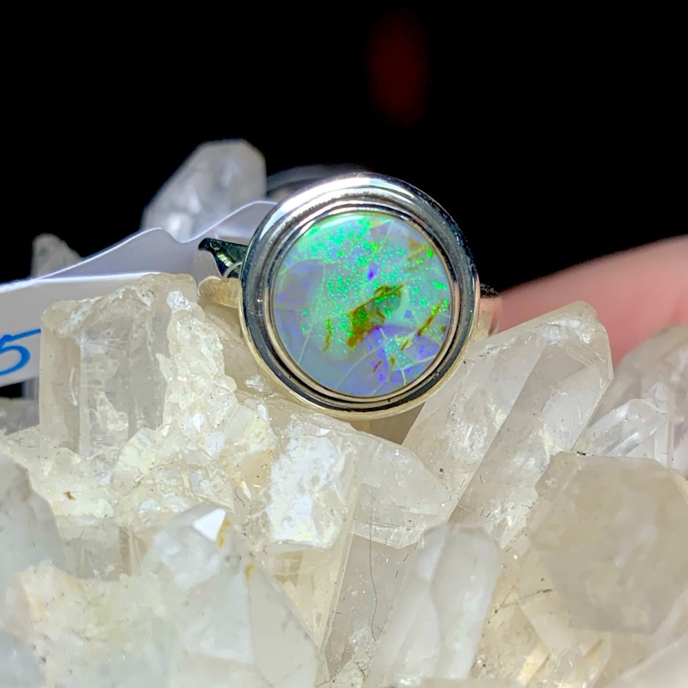 Solid sterling natural opal ring